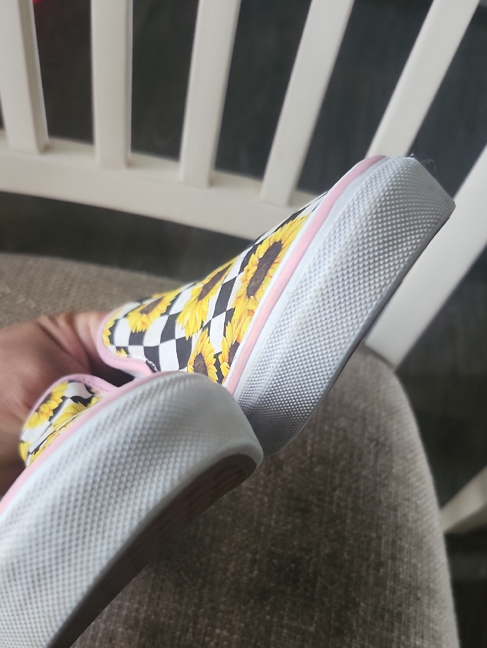 Vans Slip-On Sunflower Checkerboard Sneakers - Yellow, Black, Pink - Picture 8 of 10